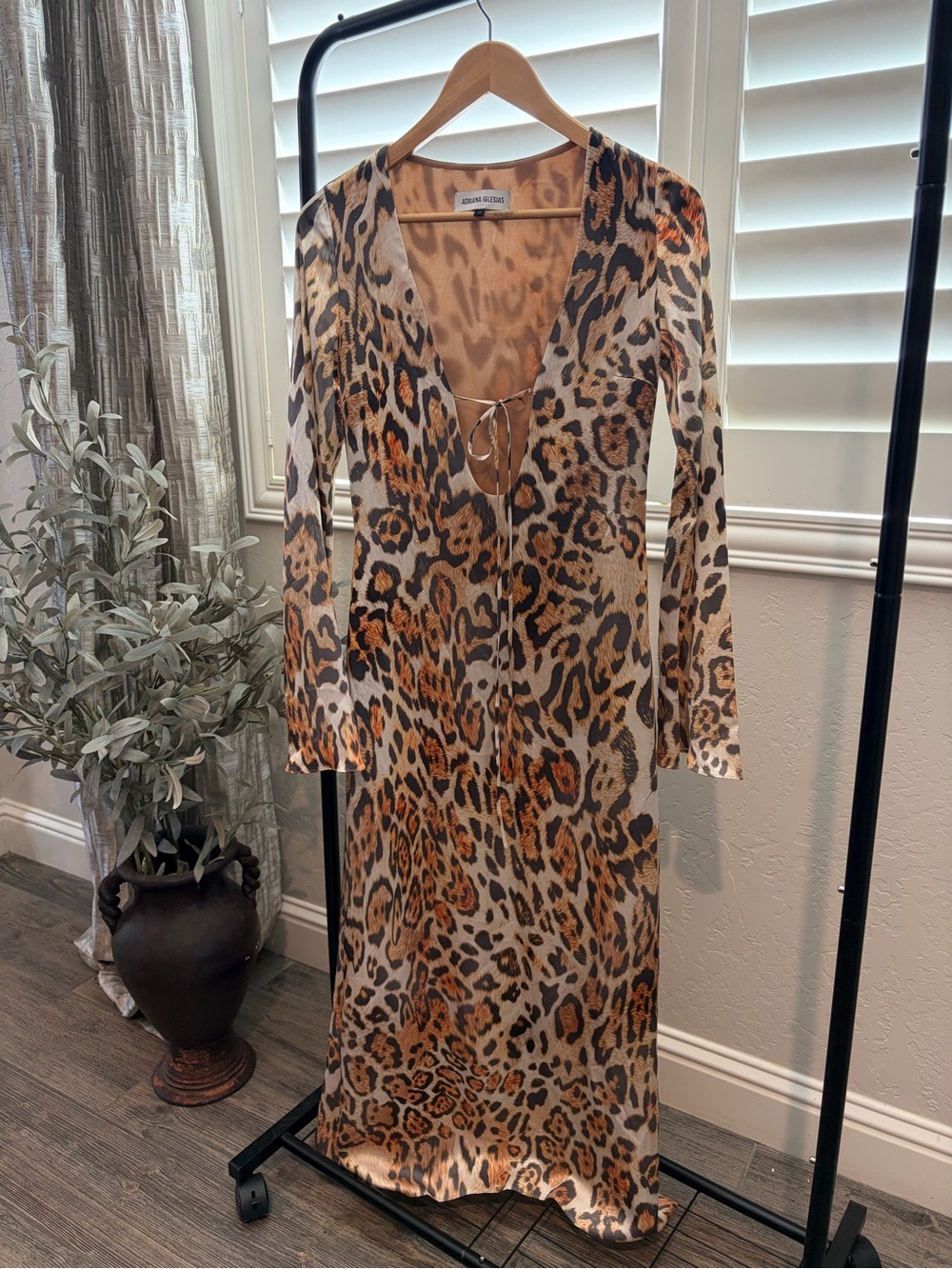 Adriana Iglesias Leopard Print Long Sleeve Maxi Dress -